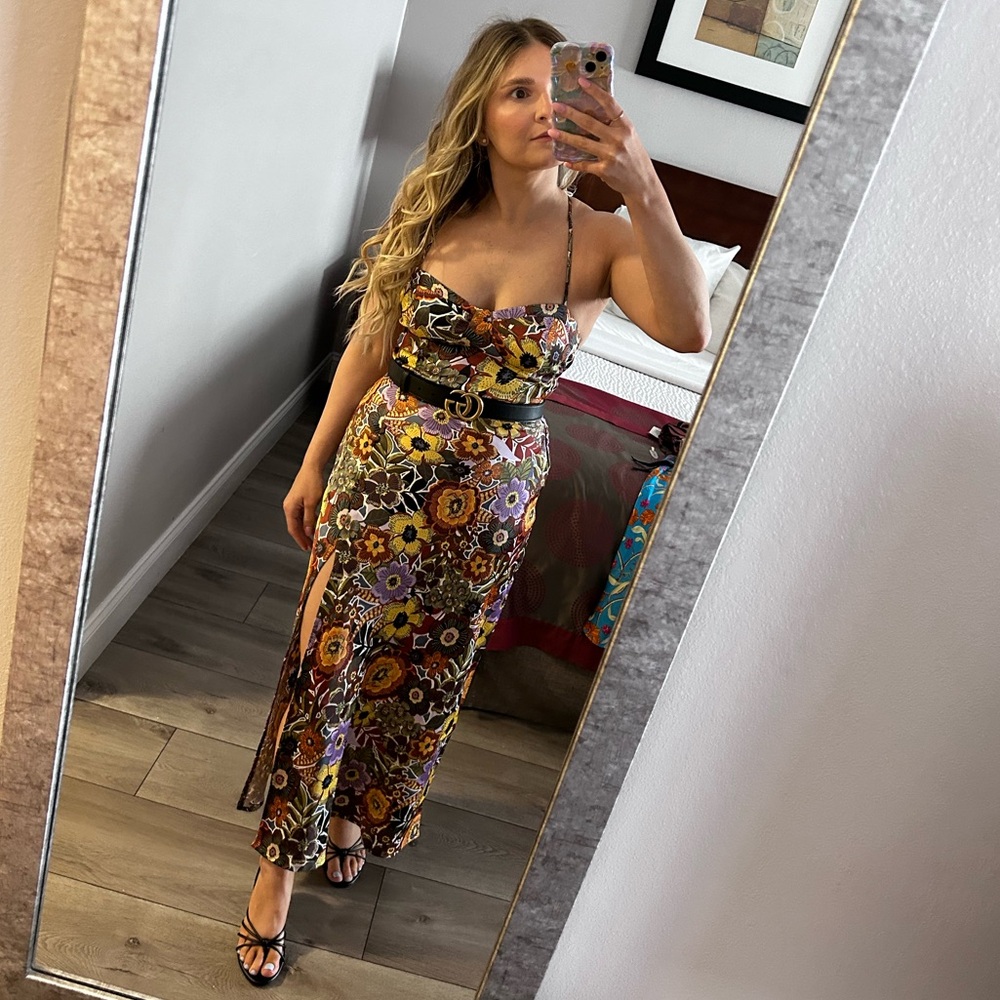 Floral Silk Lace Up Dress